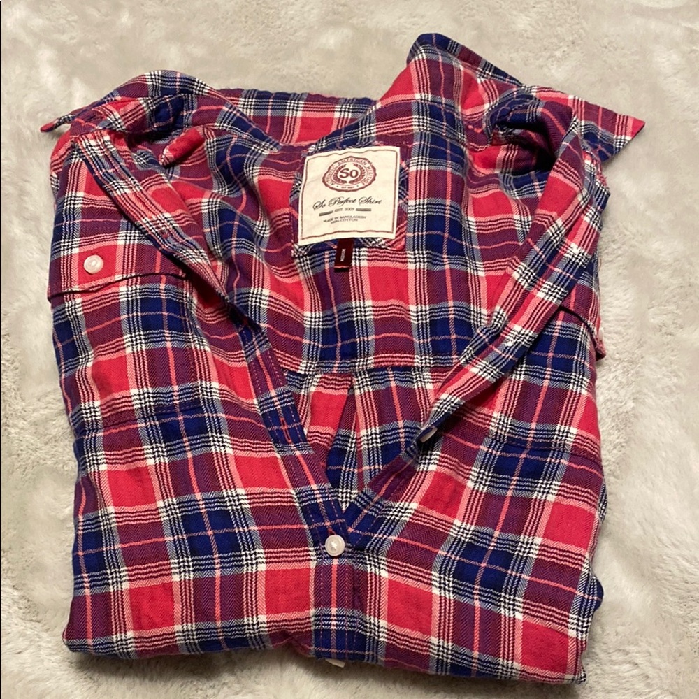 So Athletic American Heritage Red Pink and Blue Plaid Button-Up Shirt - Picture 6 of 6